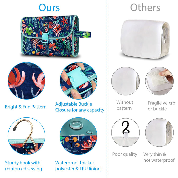Portable Toiletry Cosmetic Travel Bag, Large Water Resistant Hanging Makeup Organizer Storage Pouch Case for Women Girls (Jungle Night)
