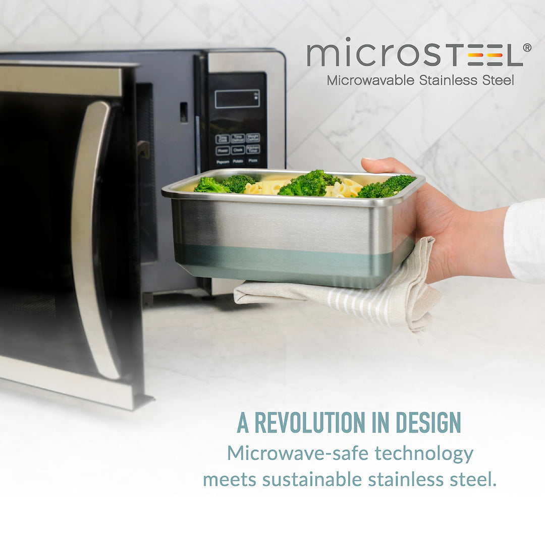 ® MicroSteel® Heat & Eat Container - Microwave-Safe, Sustainable & Reusable Stainless Steel Food Storage Container with Airtight Lid for Eco-Friendly Meal Prepping (Family Size - 8.5 Cups)