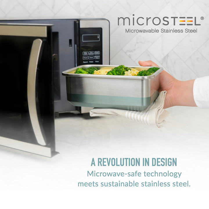 ® MicroSteel® Heat & Eat Container - Microwave-Safe, Sustainable & Reusable Stainless Steel Food Storage Container with Airtight Lid for Eco-Friendly Meal Prepping (Family Size - 8.5 Cups)