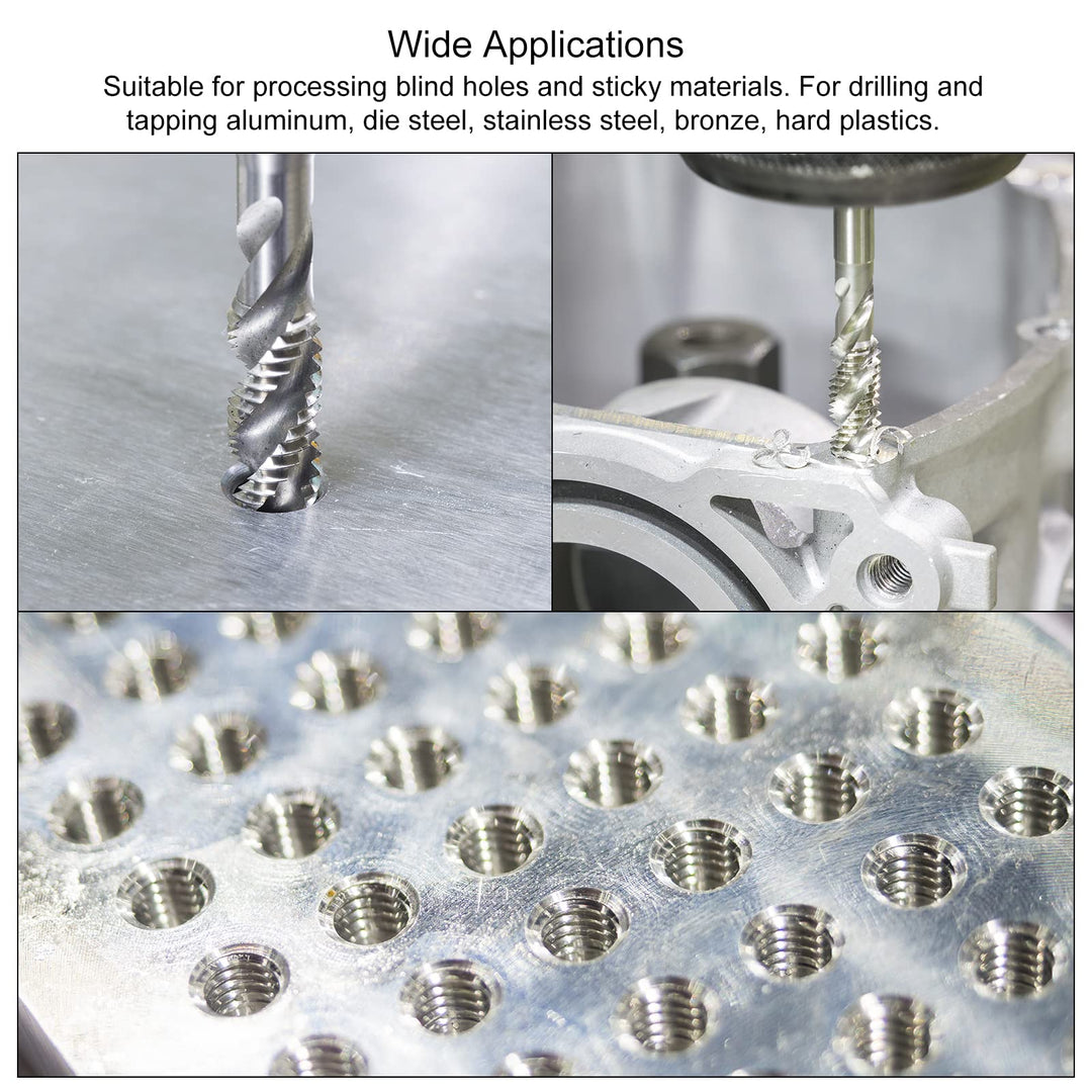 Spiral Flute Taps, 1/4-28 UNF 2B High Speed Steel (HSS) Uncoated Machine Thread Milling Threading Screw Tap 3 Flutes Tapping Tool