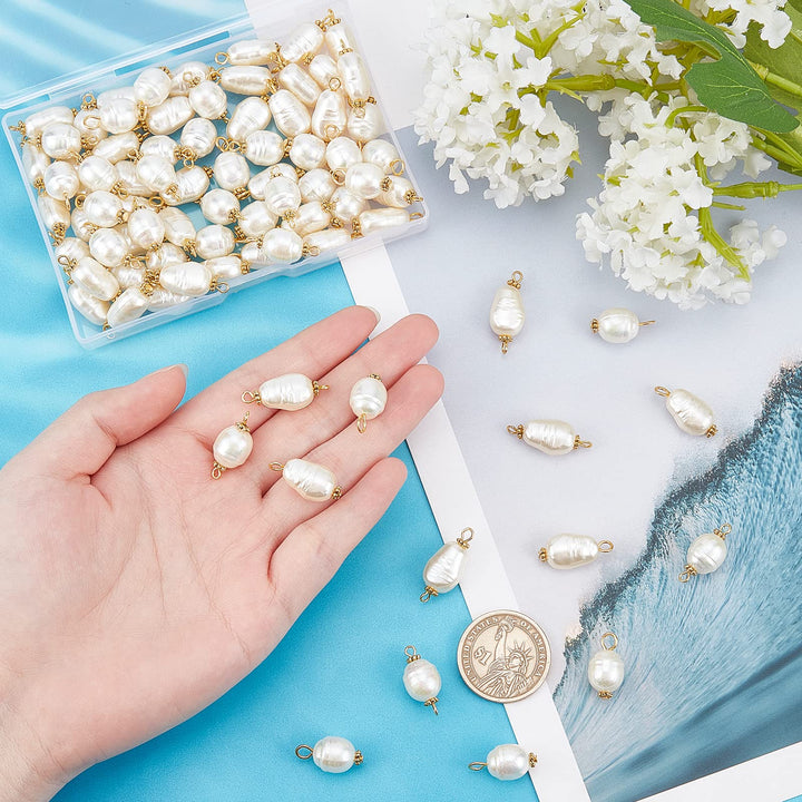 80Pcs 4 Style Pearl Pendant Connectors 17.5-25mm in Length Irregular Pearl Acrylic Links Pearl Bead Dangle Charms with Antique Golden Iron Pins for Earring Bracelet DIY Jewelry Making