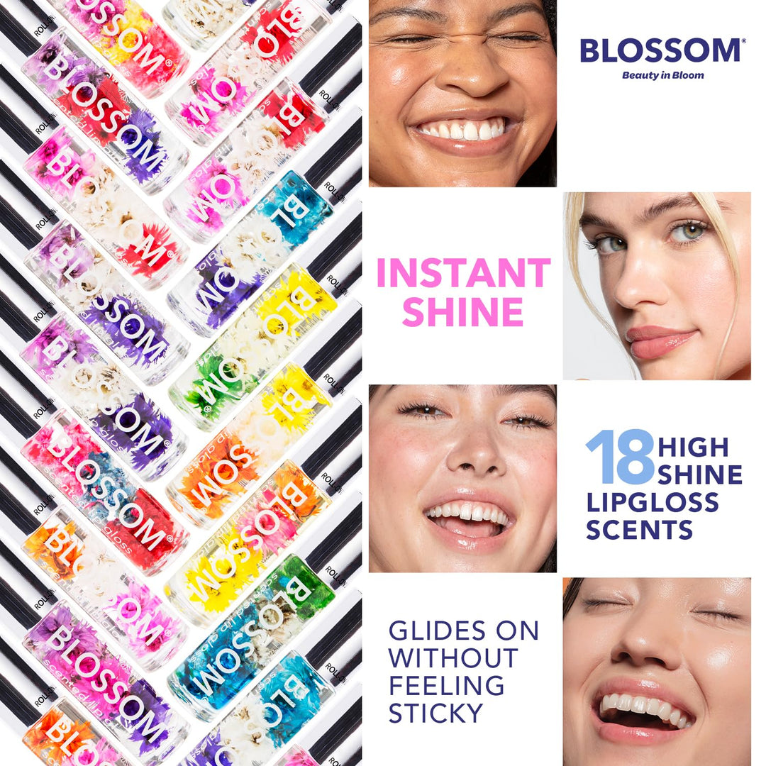 Scented Roll on Lip Gloss, Infused with Real Flowers, Made in USA, 0.20 fl. oz./5.9ml, Watermelon