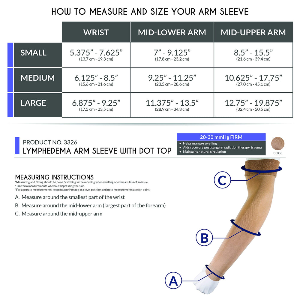 Truform Women's 20-30 mmHg Compression Medical Arm Sleeve with Dot Top, Black, Small