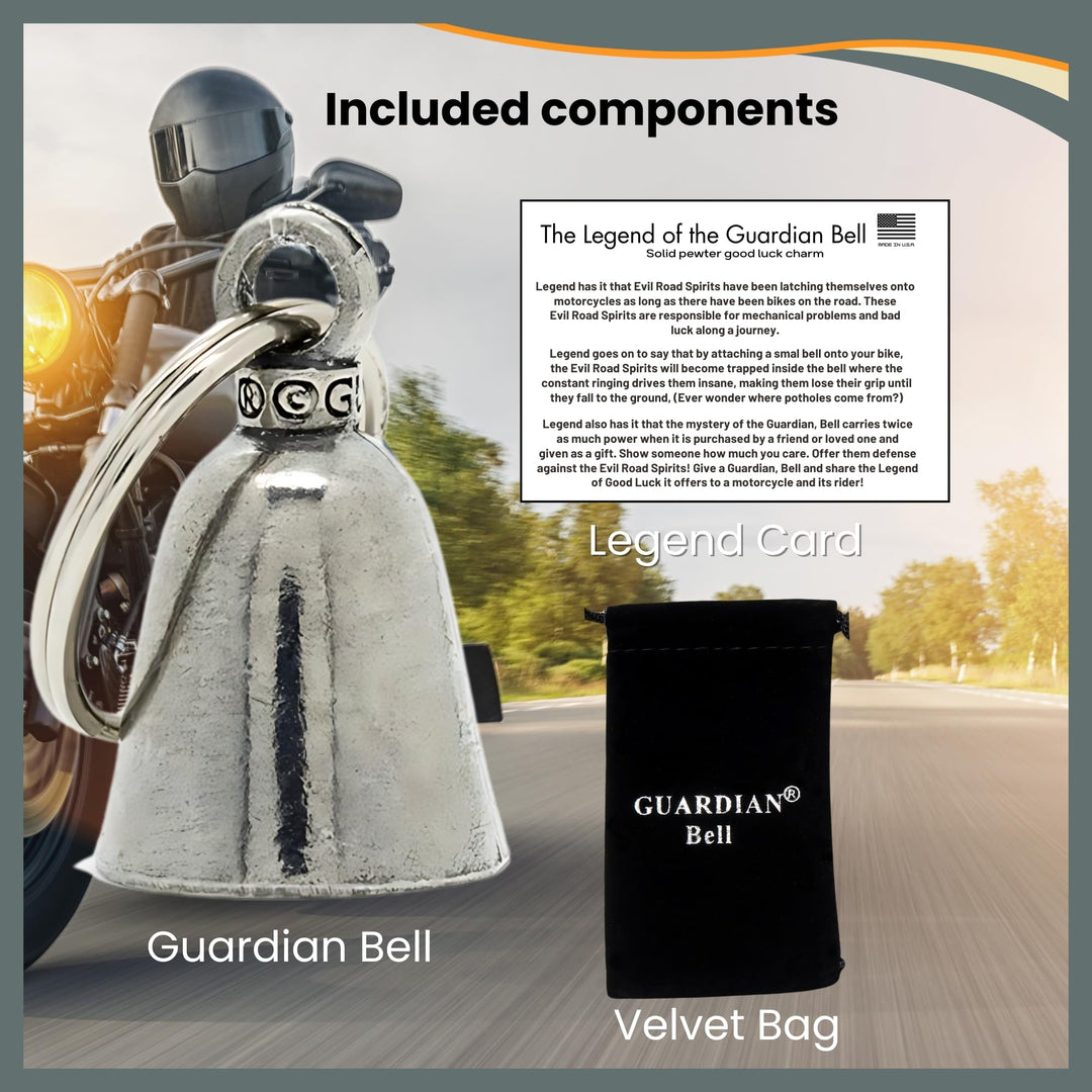 Keep Calm Ride On Good Luck Bell w/Keyring & Black Velvet Gift Bag | Motorcycle Bell | Lead-Free Pewter | Good Luck Gift to Friends & Family | Bike Bell | Made in USA