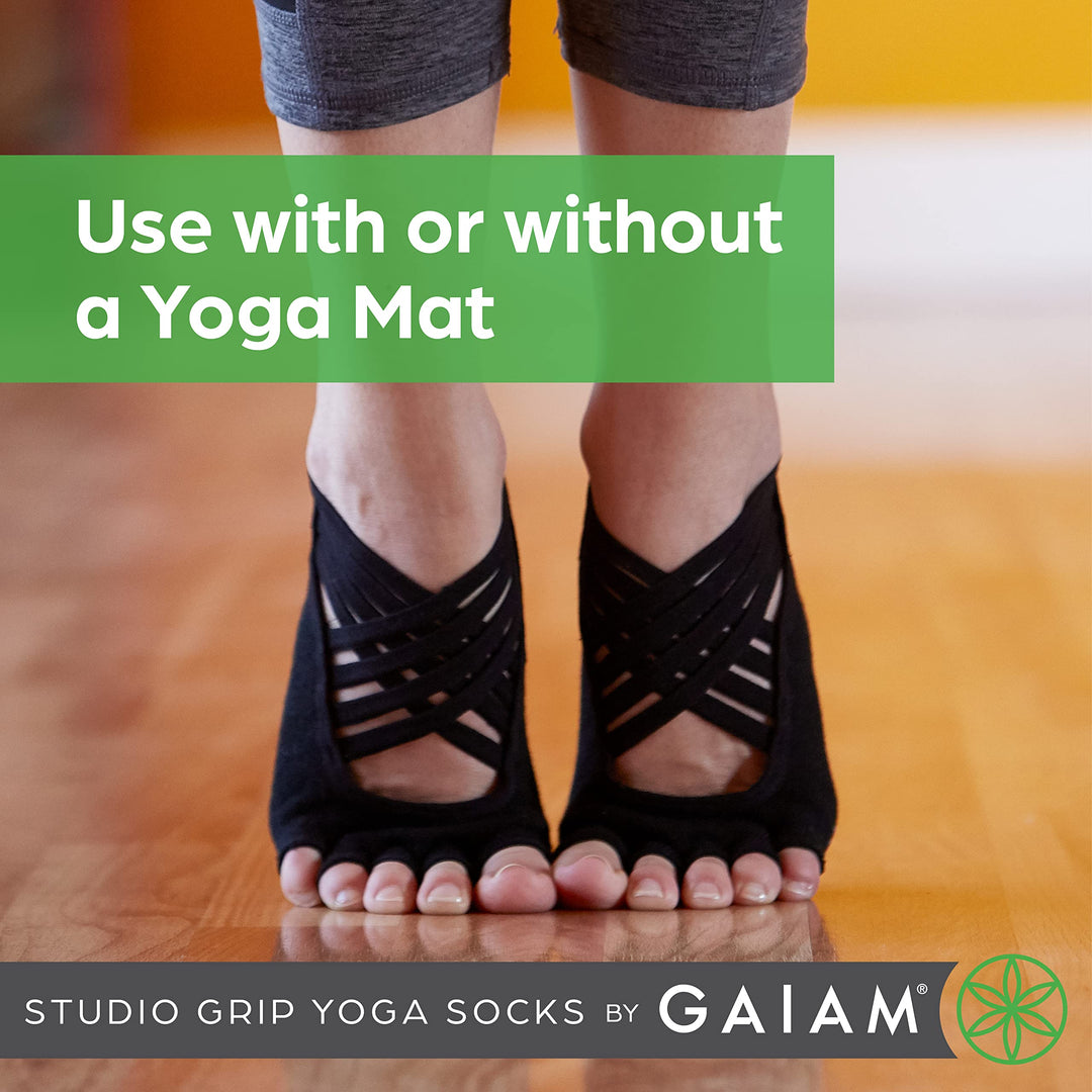 Grippy Studio Yoga Socks for Extra Grip in Standard or Hot Yoga, Barre, Pilates, Ballet or at Home for Added Balance and Stability, Black, Small-Medium