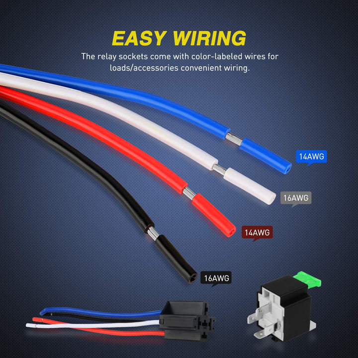 50023R 5 Pack 30A Fuse Relay car Truck Socket kit-30A Switch Harness Set-12V DC 4-Pin SPST Automotive 14 AWG Hot Wires-Auto Switches & Starters S