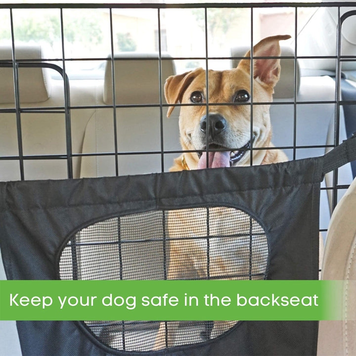 Dog Car Barrier for SUVs & Vehicles - Adjustable Large Pet Barrier with Bonus Guard Mesh for Full Coverage. Heavy-Duty, Universal-Fit Easy Install-Removal Divider for Pet Car Safety
