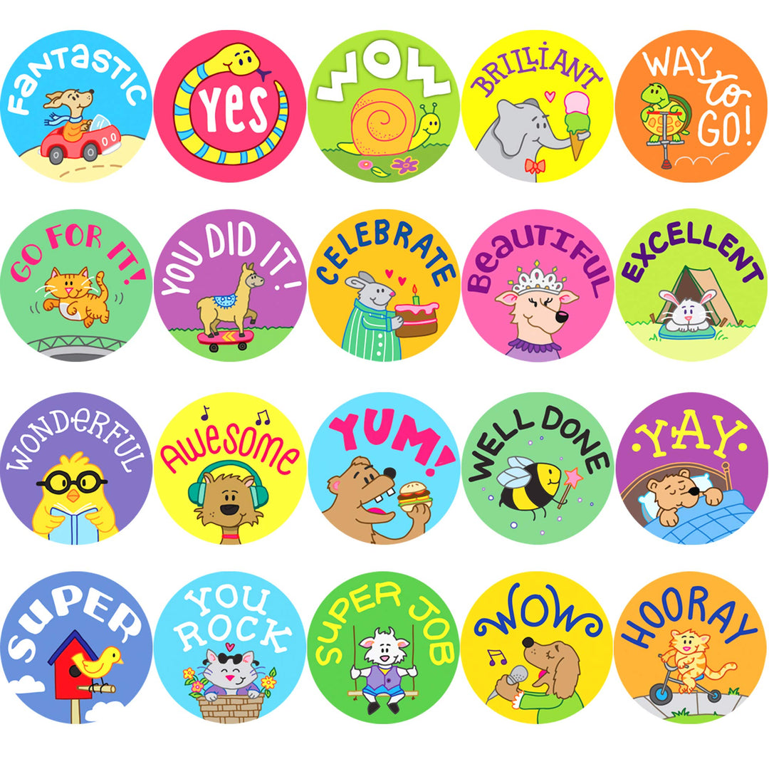 2000 Pack Reward Stickers for Teachers in 20 Unique Designs, Animal Cartoon Motivational Stickers, Fun Motivational Stickers
