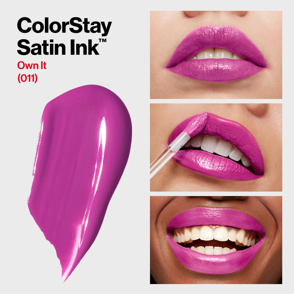 Revlon ColorStay Satin Ink Liquid Lipstick, Longwear Rich Lip Colors, Formulated with Black Currant Seed Oil, 011 Own It, 0.17 fl. oz.