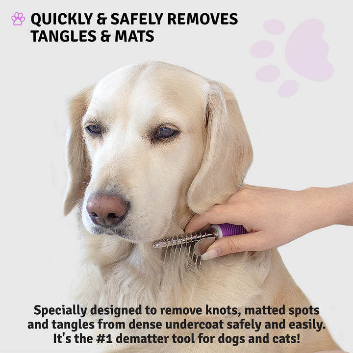 Poodle Dematting Fur Rake Comb Brush for Dogs and Cats - Long 2.5 Steel Safety Blades Metal Comb for Detangling Matted or Knotted Undercoat Hair