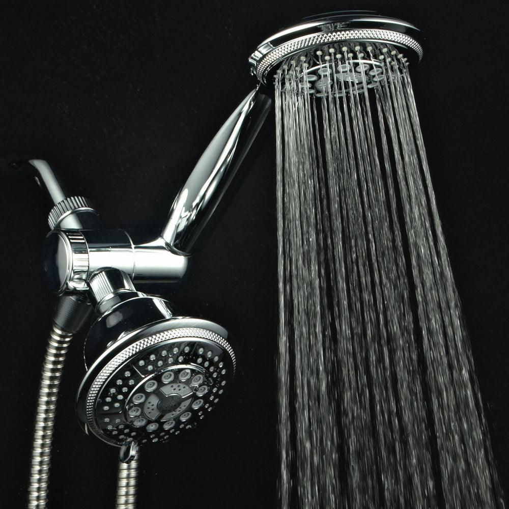 1433 Handheld Showerhead & Rain Shower Combo. High Pressure 24 Function 4 Face Dual 2 in 1 Shower Head System with Stainless Steel Hose, Patented 3-way Water Diverter in All-Chrome Finish