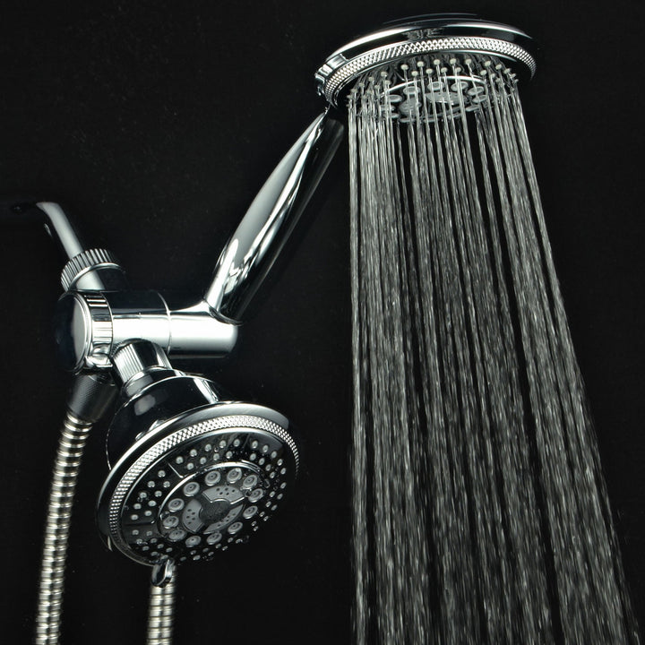1433 Handheld Showerhead & Rain Shower Combo. High Pressure 24 Function 4 Face Dual 2 in 1 Shower Head System with Stainless Steel Hose, Patented 3-way Water Diverter in All-Chrome Finish