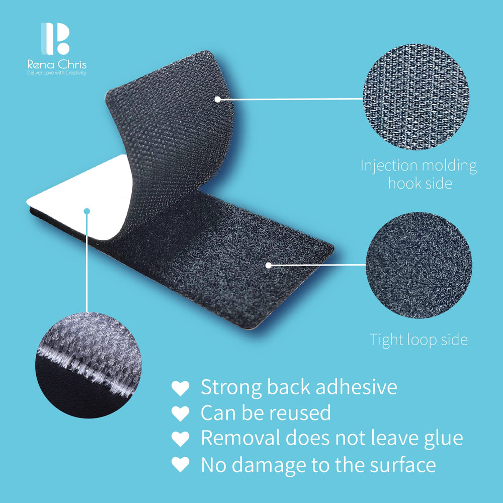 2x6 Inch Hook and Loop Strips with Adhesive 16 Sets- Double-Sided Interlocking Strong Back Adhesive Fasten Mounting Tape for Couch Cushions, Suitable for School Classroom,Office,Home,Black