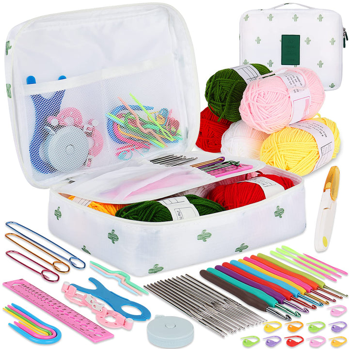 58 Piece Crochet Kit with Yarn and Knitting Accessories Set, Cute Knitting Kit for Beginners Include Soft Grip Crochet Hooks, Lace Crochet Needles, Crochet Yarn Balls, Cable Needles & More