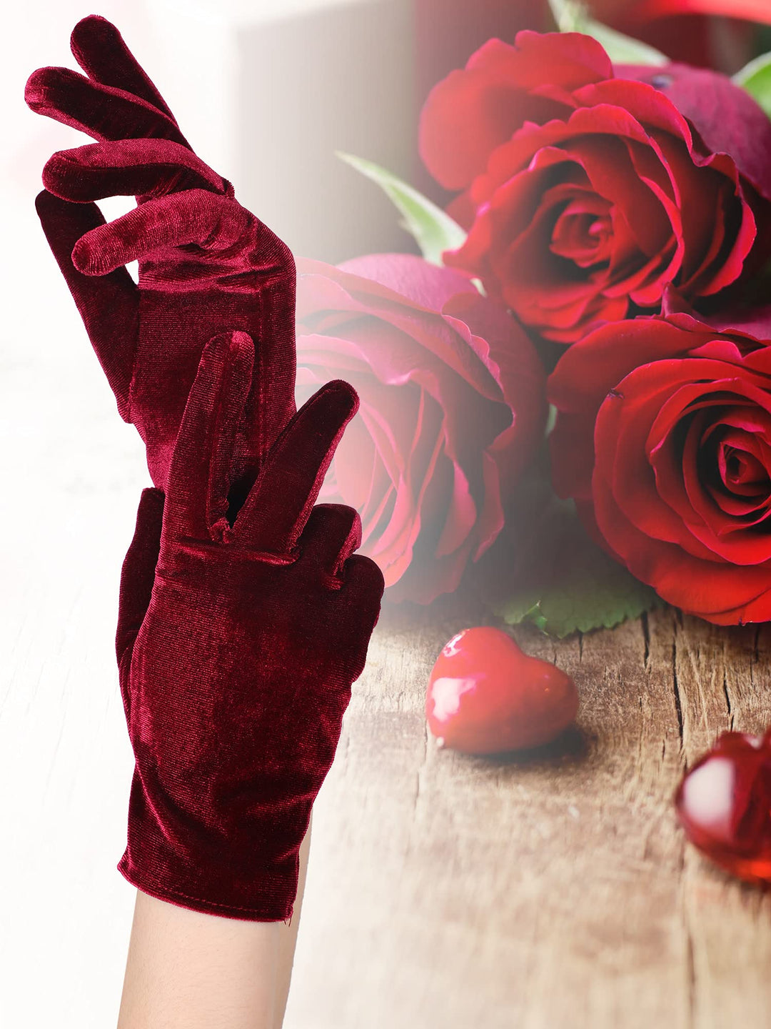 4 Pairs Women Short Velvet Gloves Winter Satin Gloves Warm Tea Party Wrist Glove for Christmas Party Dancing Costume(Black, Purple, Blue, Wine Red)