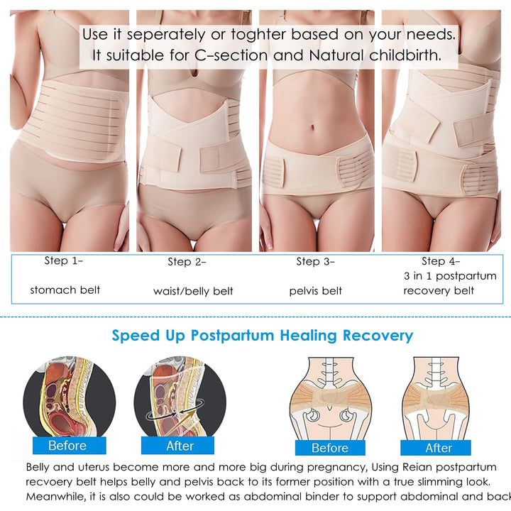 Postpartum Belly Wrap for Post C-Section & Natural Birth Recovery, Belly Band for Post Pregnancy Fajas Postparto Abdominal Binder, Girdles for Postnatal (Plus Size, Black)