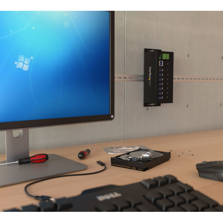 7-Port USB 3.0 Hub - 5Gbps - Metal Industrial USB-A Hub with ESD Protection & 350W Surge Protection - Din Rail Wall or Desk Mountable - TAA Compliant USB Expander Hub (ST7300USBME)