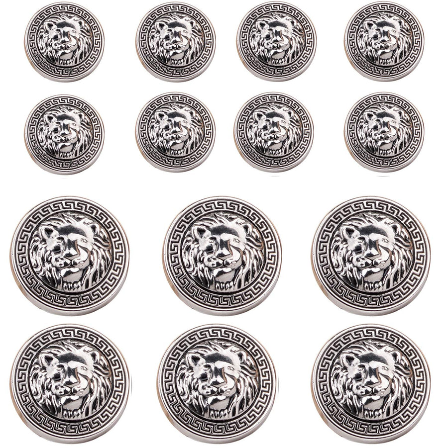 14 Pieces Silver Vintage Antique Metal Blazer Button Set - 3D Lion Head - for Blazer, Suits, Sport Coat,18mm 23mm