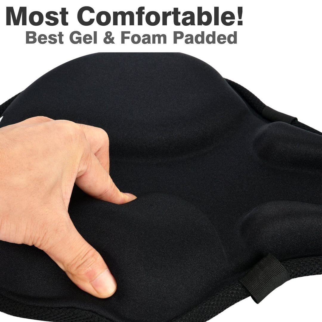 C6 Large Comfortable Exercise Bike Seat Cover - Wide Soft Foam & Gel Padded Bicycle Saddle Cushion for Women Men Seniors, Fits for Peloton, Stationary, Cruiser Bikes, Indoor Outdoor Cycling