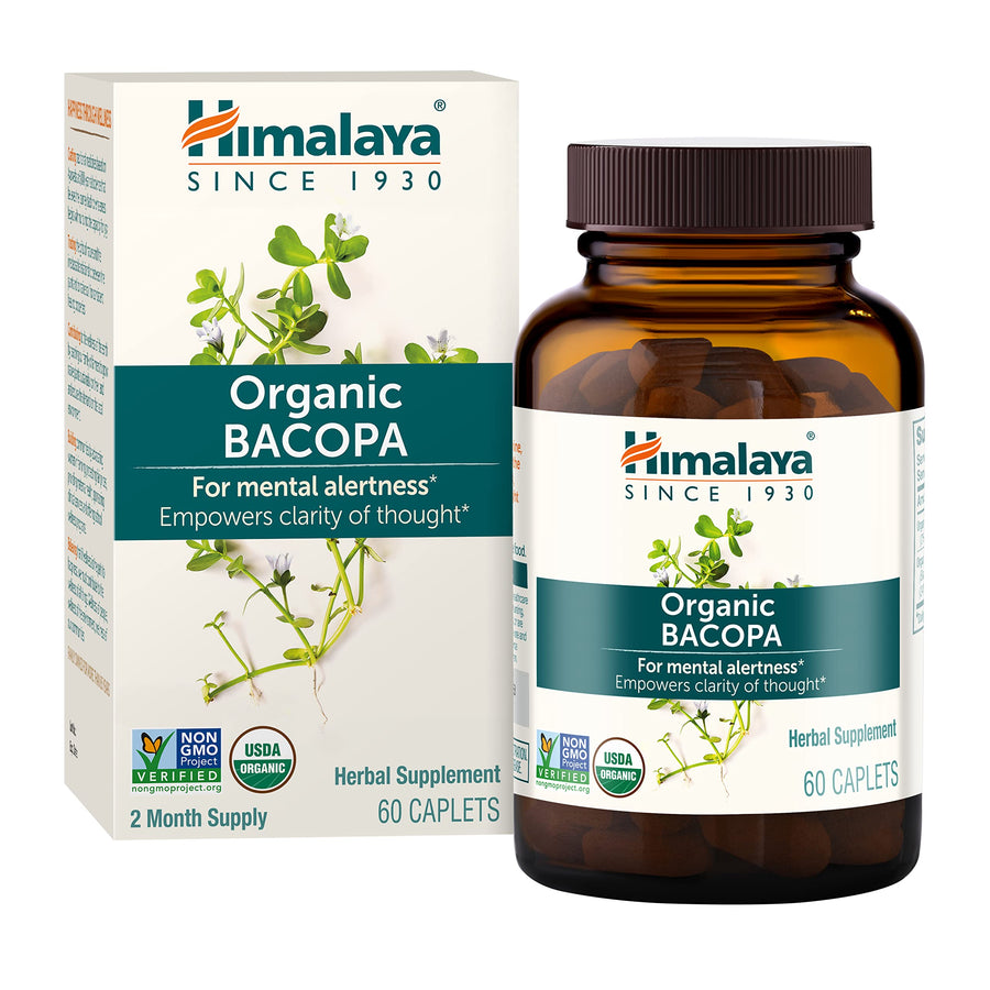 Organic Bacopa Monnieri Nootropic Herbal Supplement, Supports Calm, Memory, Cognition, USDA Certified Organic, Non-GMO, 750 mg, 60 Plant-Based Caplets, 60 Day Supply