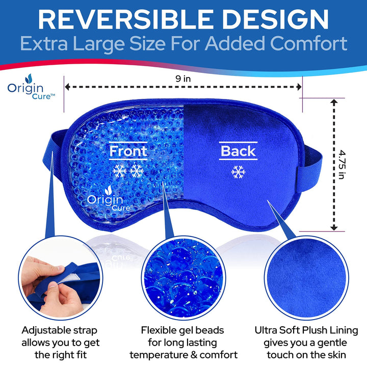 Origin Cure Blue Gel Eye Mask Hot and Cold – Cooling Gel Eye Mask for Puffy Eyes, Dark Circles, Dry Eyes, Allergies, Sinuses, Migraines – Reusable Compress for Stress, Styes, Swelling, and Pain Relief