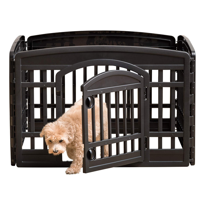 USA 24 4-Panel Pet Dog Puppy Playpen with Door, For Puppy Small Dogs Keep Pets Secure Easy Assemble Easy Storing Customizable Non-Skid Rubber Feet, Black