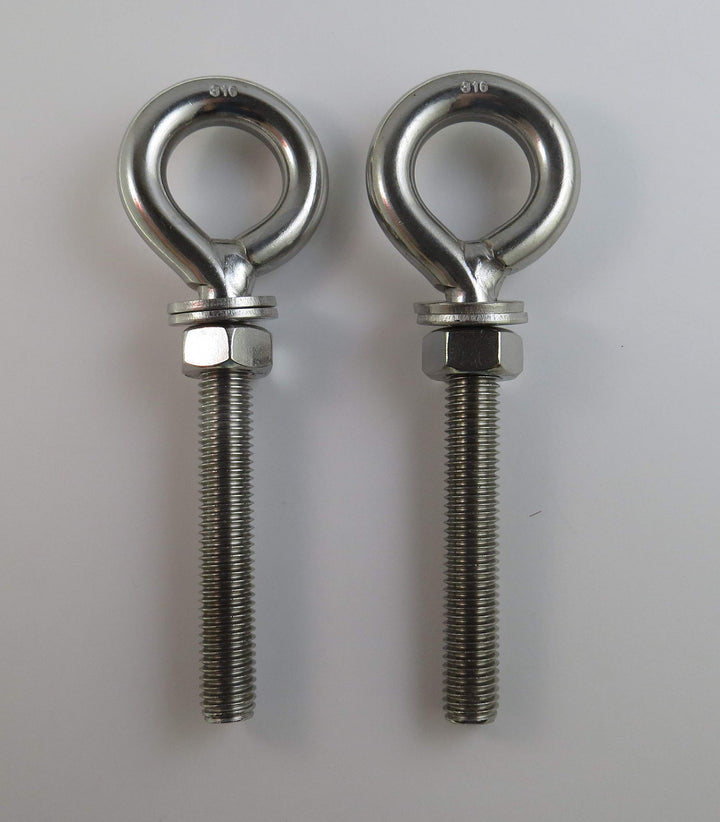 2 Pieces Stainless Steel 316 M12 Eye Bolt 12mm x 80mm (1/2 x 3 3/16) Marine Grade Pitch of 1.75