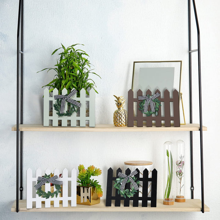 4 Piece Farmhouse Wooden Window Tiered Tray Decoration Frame Black and White Plaid Mini Wooden Sign Decor Summer Rustic Wooden Sign Decoration for Home Kitchen Tiered Tray Decor (Fence Style)