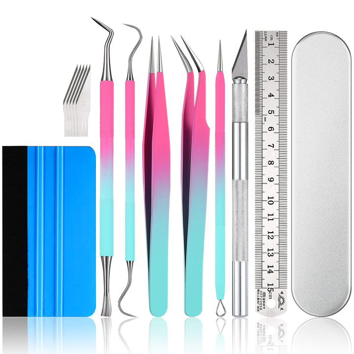 13 Pieces Weeding Silhouette Tools Kit, Craft Vinyl Weeding Tools Lettering Vinyl Tool Kit Stainless Steel Silhouette Accessories Craft Knife Ruler Vinyl Scraper for Vinyl Crafts DIY Paper Cameo