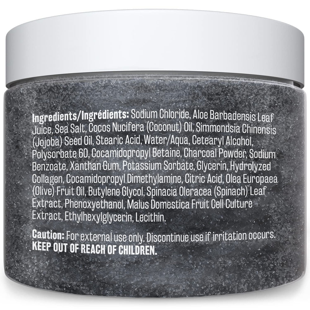 Charcoal Scrub Face Foot & Body Exfoliator Infused with Collagen and Stem Cell Natural Exfoliating Salt Body Scrub for Toning Skin Cellulite Skin Care Body