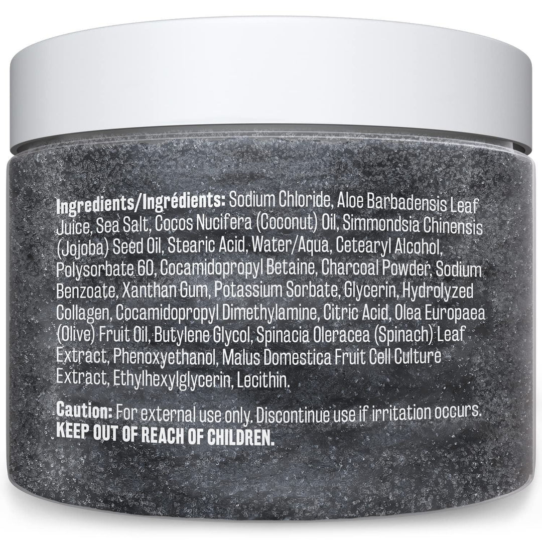 Charcoal Scrub Face Foot & Body Exfoliator Infused with Collagen and Stem Cell Natural Exfoliating Salt Body Scrub for Toning Skin Cellulite Skin Care Body