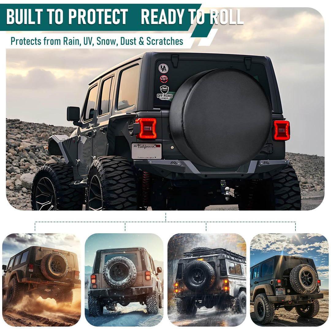 Amfor Spare Tire Cover, Universal Fit for Jeep, Trailer, RV, SUV, Truck and Many Vehicle, Wheel Diameter 32 - 33, Weatherproof Tire Protectors (Black)