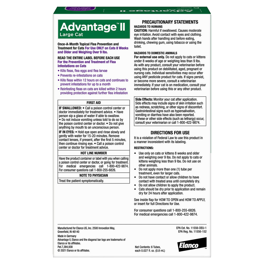 II Large Cat Vet-Recommended Flea Treatment & Prevention | Cats Over 9 lbs. | 6-Month Supply