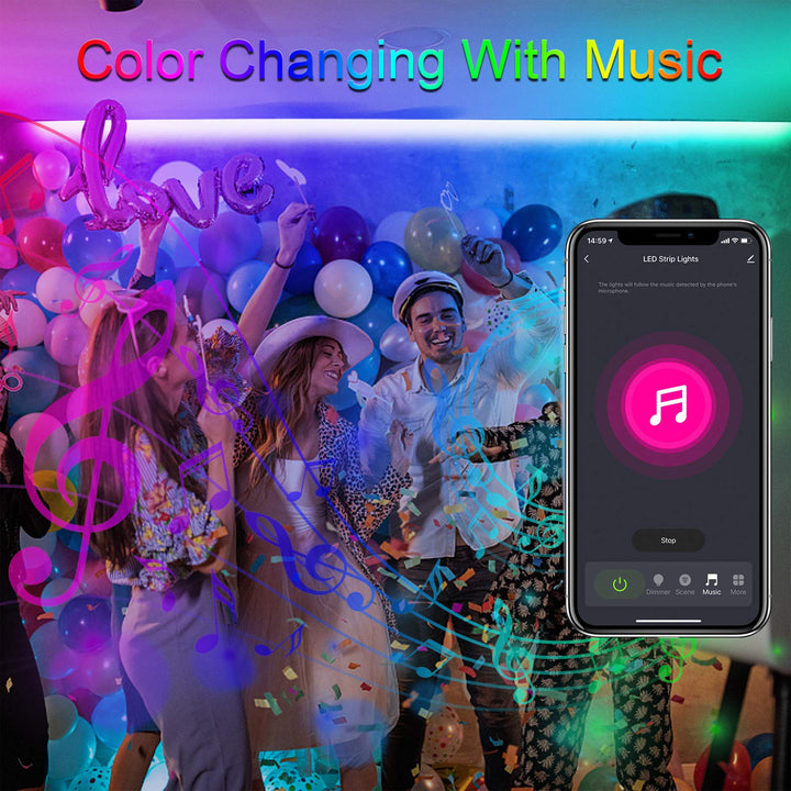 65.6 FT WiFi LED Strip Lights,LED Light Strip Compatible with Alexa and Google Home,App&Remote&Voice Controlled Music Sync Color Changing LED Lights for Bedroom Kitchen,Party,TV