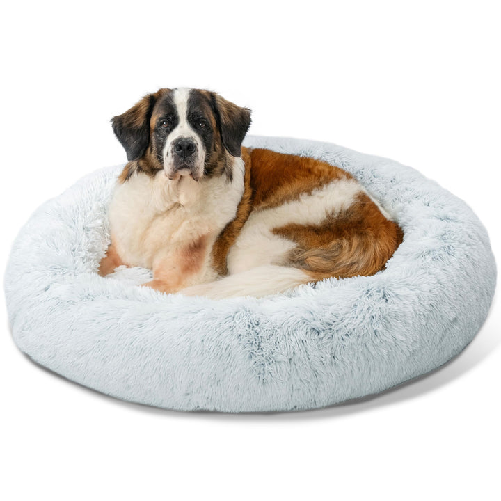 The Original Calming Donut Dog and Cat Bed in Shag Fur, Frost Gray, Extra Large, 45x45