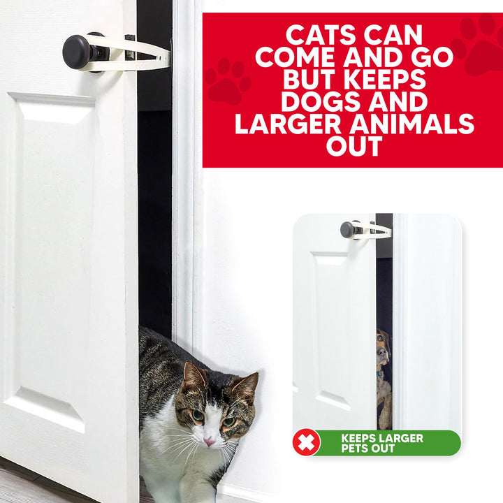 Cat Door Holder Latch - Bright White Cat Door Alternative Installs Fast Flex Latch Strap Let's Cats in and Keeps Dogs Out of Litter & Food. Safe Baby Proof One Piece No Measuring Extra Easy