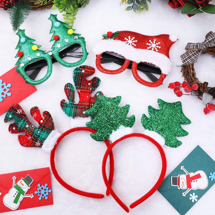 9 Pieces Christmas Headbands Xmas Glasses Frames Christmas Costume Headwear Accessory for Christmas Party Favor
