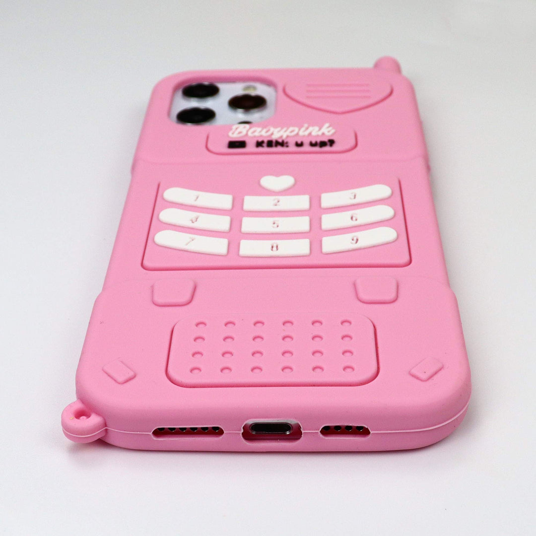 for iPhone 12 Pro Max Case, 3D Cartoon Cute Retro Love Heart Classic Cellular Phone Shaped Case, Kids Women Girls Soft Silicone Rubber Cover Case (Pink)
