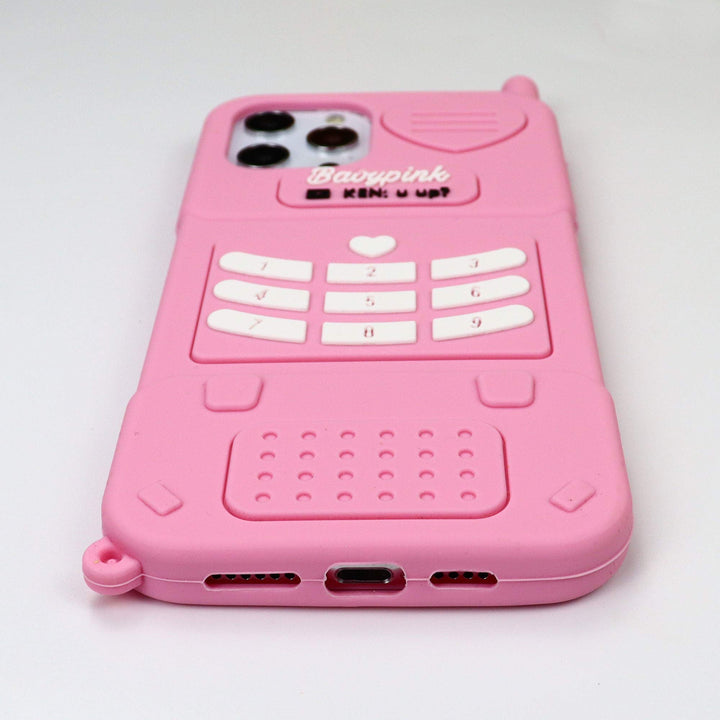 for iPhone 12 Pro Max Case, 3D Cartoon Cute Retro Love Heart Classic Cellular Phone Shaped Case, Kids Women Girls Soft Silicone Rubber Cover Case (Pink)