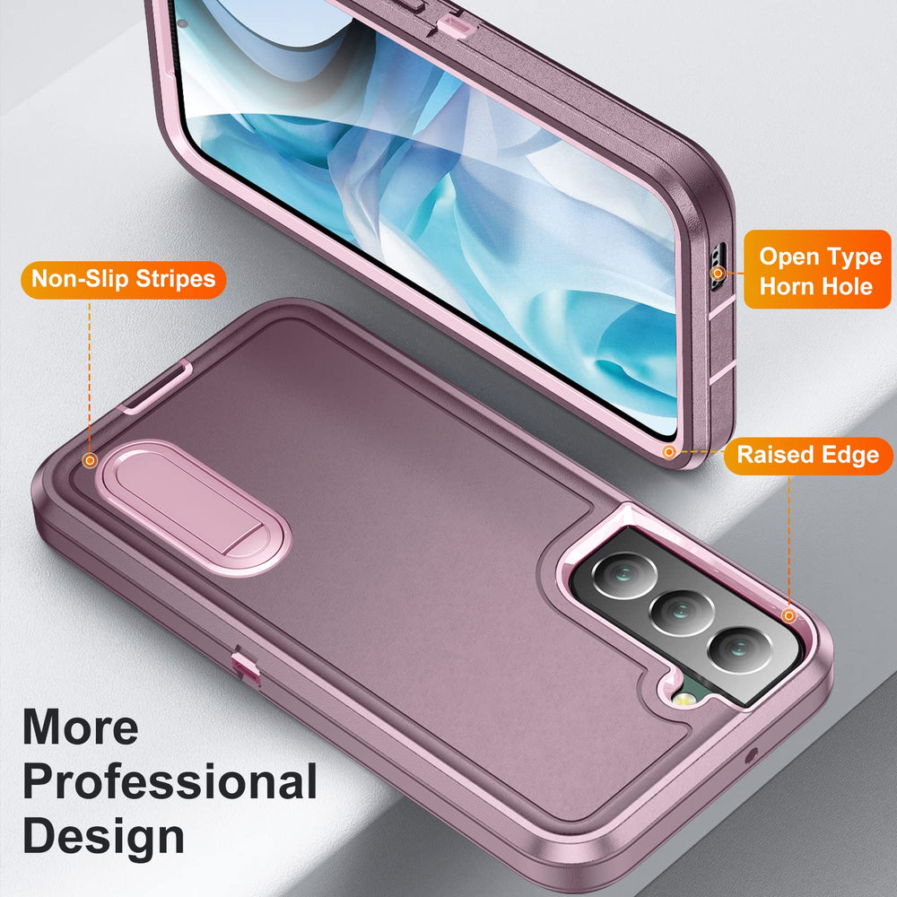 for Samsung Galaxy S22 Case for Samsung S22 Phone Case with Built in Kickstand,Shockproof/Dustproof/Drop Proof Military Grade Protective Cover for Galaxy S22 5G 6.1(Night Purple/Baby Pink)