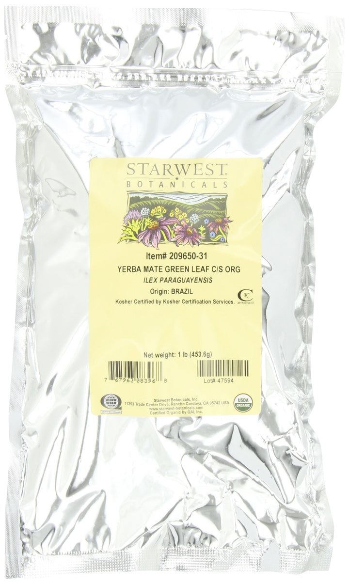 Organic Green Yerba Mate' Leaf Cut, 1-pound Bag