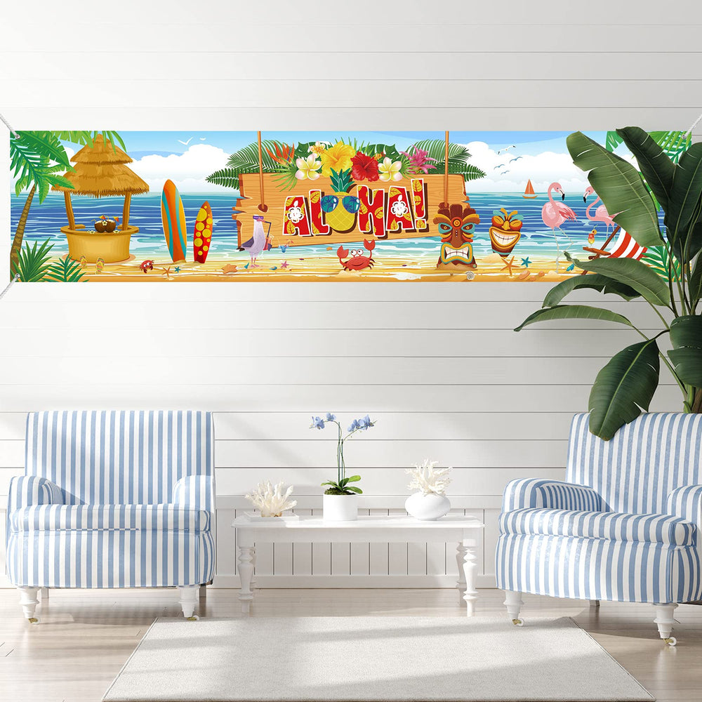 Hawaiian Aloha Party Backdrop Banner Decoration, Extra Large Fabric Aloha Luau Party Sign Banner Photo Booth Backdrop Background for Summer Luau Party Supplies and Decorations