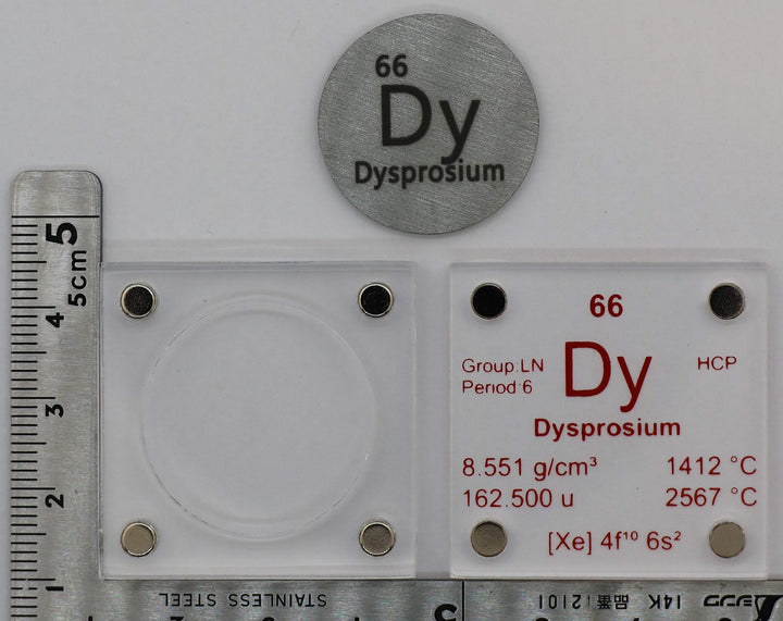 Dysprosium (Dy) 24.26mm Metal Disc with Acrylic Case for Collection or Experiments