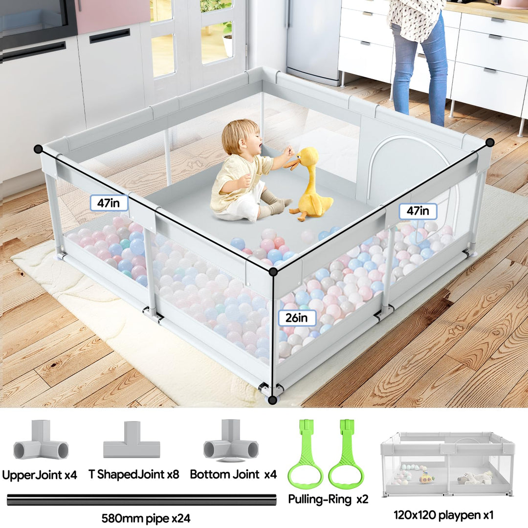 Baby Playpen, Playpen for Babies & Toddlers, 47x47 Small Baby Play Pen,Toddler Playpen for Apartment,Play Yard for Baby,Baby Activity Play Fence, Extra Large Baby Playard