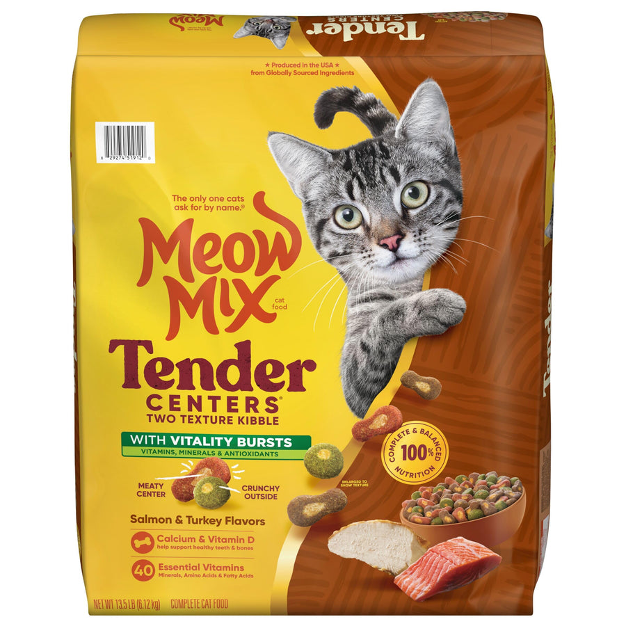 Tender Centers Dry Cat Food, Salmon & Turkey with Vitality Bursts, 13.5 Pound Bag