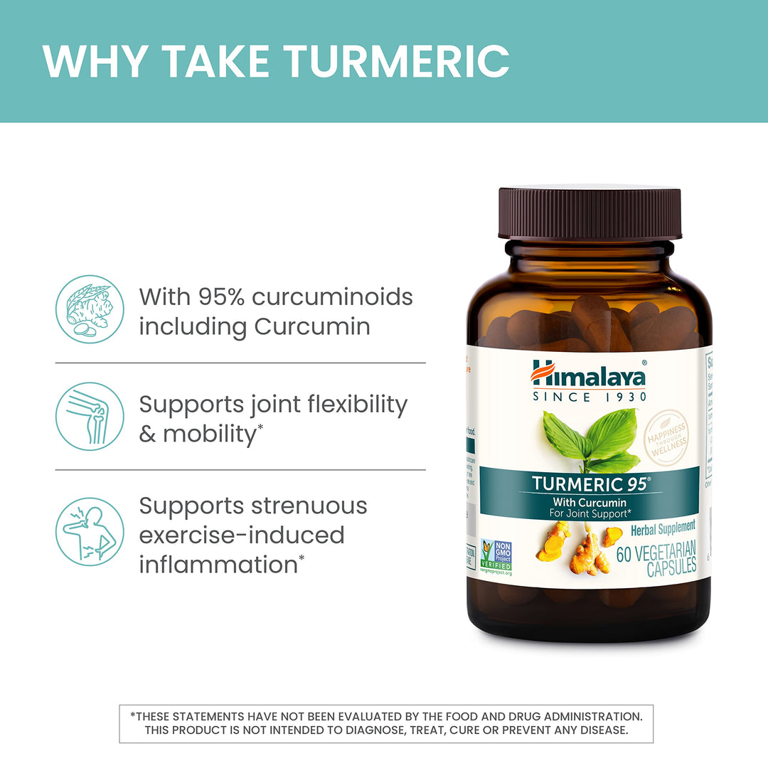 Turmeric 95 Supplement with Curcumin/Curcuminoids, Joint and Muscle Support, Optimum Flexibility and Mobility, 600 mg, Non-GMO, Vegan, Gluten Free, 60 Capsules, 60 Day Supply