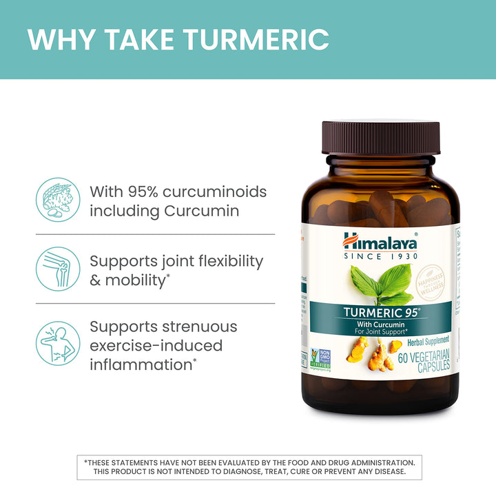 Turmeric 95 Supplement with Curcumin/Curcuminoids, Joint and Muscle Support, Optimum Flexibility and Mobility, 600 mg, Non-GMO, Vegan, Gluten Free, 60 Capsules, 60 Day Supply