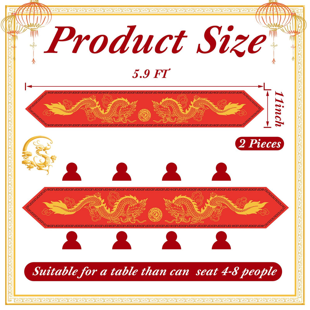 Chinese Dragon Printed Table Runner 11 Inch x 5.9 ft Dragon Table Decorations Asian Table Runner Chinese Party Decorations for Spring Festival Party Supplies Kitchen Dining Table Decoration (2 Pcs)