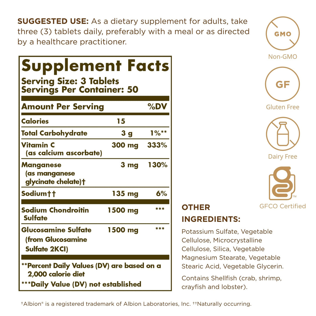 Solgar Extra Strength Glucosamine Chondroitin Complex - 150 Tablets - Supports Healthy Joints & Comfortable Movement - Non-GMO, Gluten Free, Dairy Free - 50 Servings