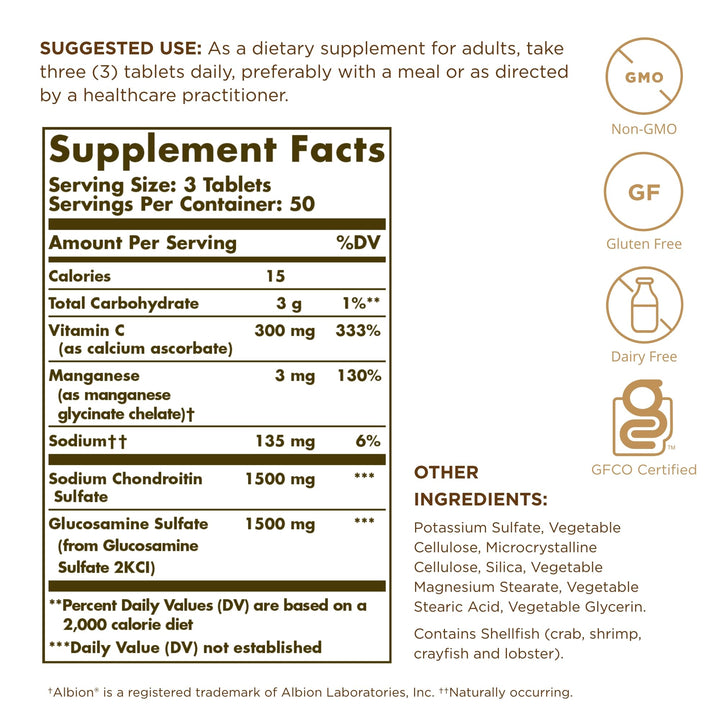 Solgar Extra Strength Glucosamine Chondroitin Complex - 150 Tablets - Supports Healthy Joints & Comfortable Movement - Non-GMO, Gluten Free, Dairy Free - 50 Servings